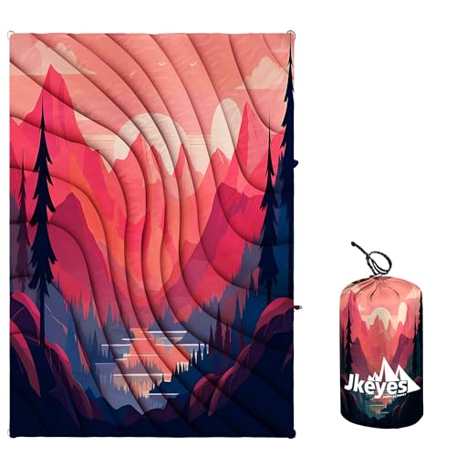 Yizheer Outdoor Puffy Camping Blanket, Lightweight Down Alternative Puffy Printed Camping Large Ultra Warm Hammock Top Quilt Waterproof Blanket for Traveling Picnic Beach Party Cold Weather(Sunset)
