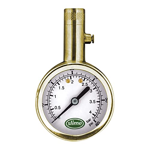 Image of Slime 20459 Tire Pressure Gauge, Dial, Analogue, Brass Tire Gauge (5-60 psi)