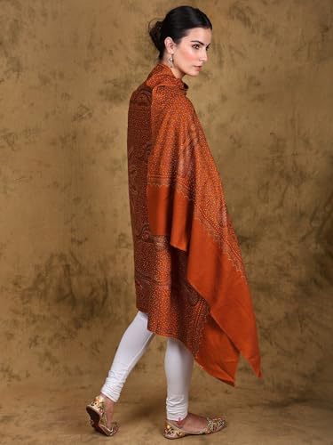 Women Kashmiri Pure Wool Shawl with Paisley Embroidered | Ethnic Woolen Stole, Scarf | Size - 78 In X 42 In2