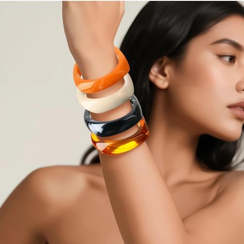 Chunky Colorful Square Acrylic Resin Bangle Bracelets for Women - Geometric Irregular Wide Wristbands, Vibrant Multicolor Chunky Bangles Jewelry with Modern Design2