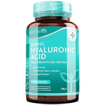 Nutravita Acido Ialuronico in Capsule – 3 Mesi di Fornitura Capsule di Acido Ialuronico da 600 mg - Alto Dosaggio 500-700KDA - Senza OGM Senza Riempitivi o Leganti Sintetici -