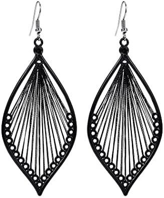 Fdesigner Boho Woven Geometric Earrings Drop Black Jewelry Fashion Silk Earring Dangle for Women and Girls