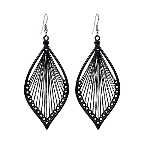 Boho Woven Geometric Earrings Drop Black Jewelry Fashion Silk Earring Dangle for Women