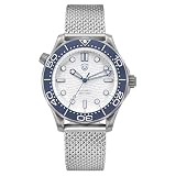 watchdives WD007 Reloj de buceo de titanio de 42 mm, zafiro clase 2, relojes automáticos PT5000, C3 verde/BGW9 azul luminoso, reloj impermeable de 200 m, Blanco Azul Sin Fecha