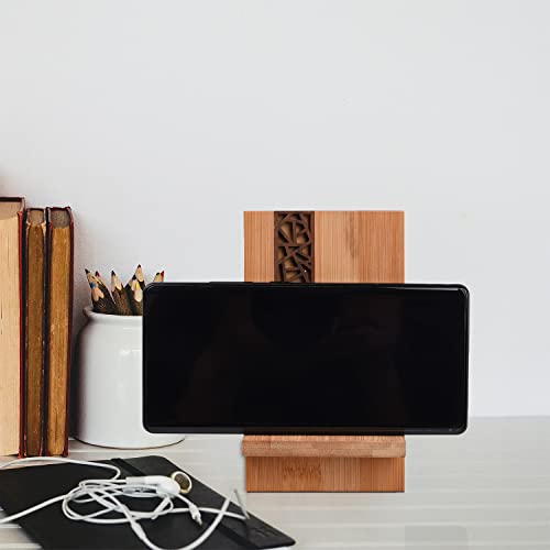 Mobile Stand Japanese Style Cellphone Holder Desktop Organizer Charging Station Compatible With All Smartphones Tablets Natural Bamboo Wood Portable Adjustable Angle (Pattern) #TOP6
