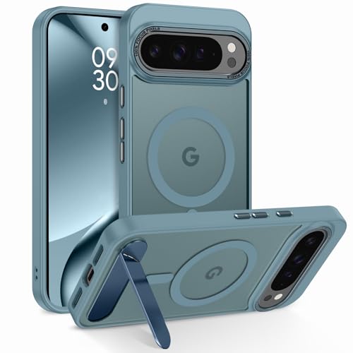 YINLAI Coque Magnétique pour Google Pixel 10/10 Pro, Compatible avec MagSafe [Support Invisible Intégrée] Housse Qualité Militaire Antichoc Étui Translucide Mat pour Google Pixel 10/10 Pro, Gris Bleu