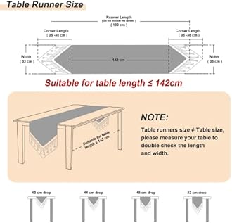 Table Runner with Tassels, Damask Table Runner for Dining Room/Restaurant/Banquet Decoration (33x180cm, Beige)