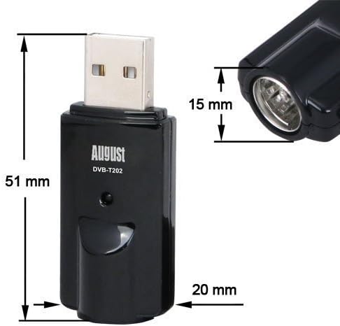 Dimensions of the August DVB-T202 USB TV Tuner