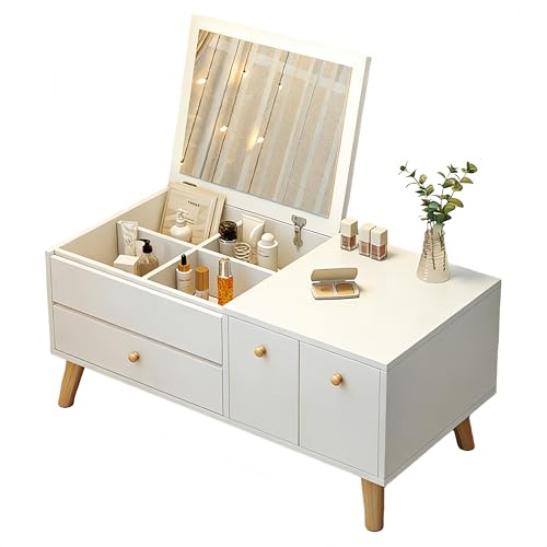 Lopres ���ϑ� �h���b�T�[�e�[�u�� �o���p �Ⴂ�^�C�v ��̌^���[�L���r�l�b�g �����ȃA�p�[�g���� �f�X�N �R���p�N�g ���[�^�C�v �e�[�u�� ���� �����o���t�� ���@�\���C�N�Ƌ� ���^ �������� ���[ (80X40X38CM,�z���C�g)