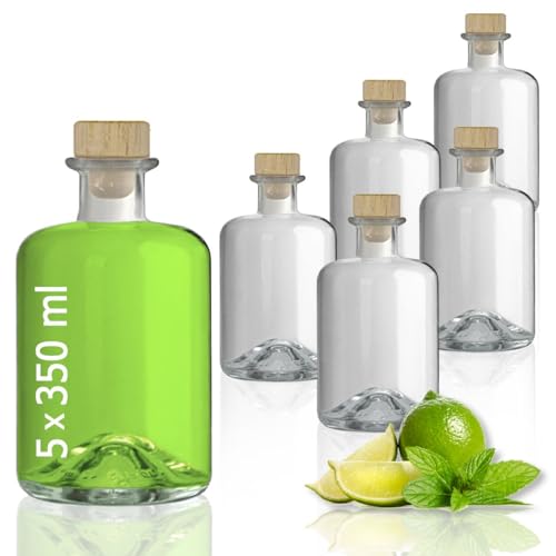 Geniess-Bar! 5 Glasflaschen 350 ml leer zum selbst Befüllen mit Korken Apothekerflasche Essig Öl...