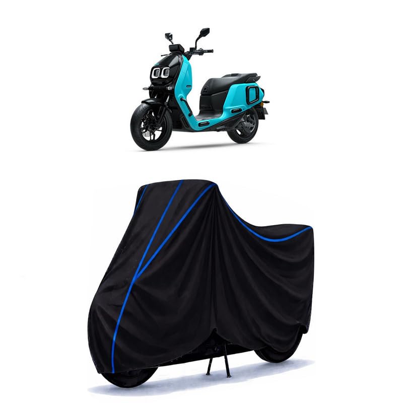 Image of Scooty Cover Water Resistant for River Indie Electric | Universal Scooter & Bike Cover | Heavy Duty UV Dust, Rain & Scratch Protection Weather Indoor Outdoor | Black with Blue Piping
