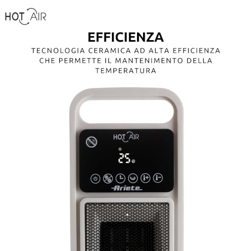 Ariete 8212 Stufa elettrica a torre, 2000W, Funzione ventilazione, Funzione oscillazione, Timer fino a 8 ore, Led display, Tecnologia ceramica, Basso consumo energetico, Bianco - Immagine 4