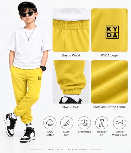 Image of KYDA Kids Boys Premium 100% Cotton Regular Fit Track Pants Soft Breathable Elastic Waist Casual Joggers Kids Playwear Everyday Comfort Wear-Pack of 2