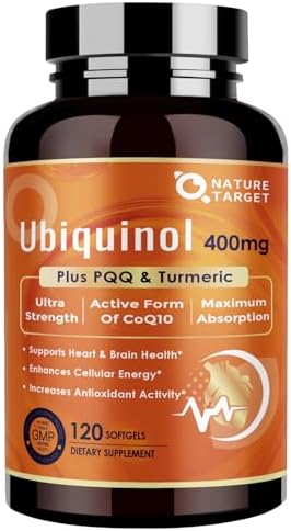 NATURE TARGET Ubiquinol CoQ10 400mg softgels with PQQ & Turmeric, High Absorption Coenzyme Q10 Supplement with ALA & Black Pepper, Antioxidant for Heart & Brain Health, Energy Production, 120 Count