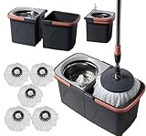 *NEW* SWISSPACK Revolving Spin Mop and Bucket With .5. Extra Pads Perfect For Easy Cleaning. Clean and Dirty Water Separtered For Perfect Finish (ORANGE-GREY) (ORANGE-GREY 1)