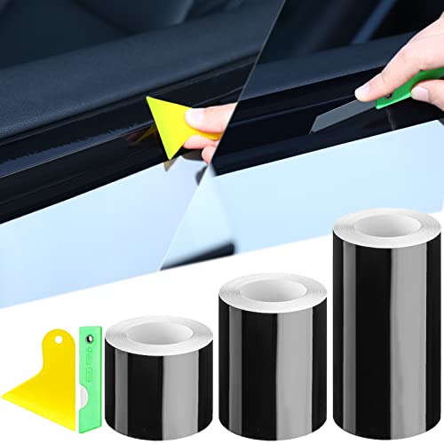 3 Rolls 67 ft Gloss Black Vinyl Wrap for Car, Gloss Black Vinyl Wrap Kit with Tools Gloss Adhesive Vinyl Tape for Chrome Delete Window Door Protector (2 inx32.8 ft, 2.8 inx16.4 ft, 4 inx16.4 ft)