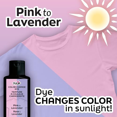 Tulip Color Change 패브릭 염료 팩, 햇빛 활성화, 100% 화이트 면 원단에 사용, 쉬운 공예 활동 및 타이 다이 디자인, 야외 노출, 핑크에서 라벤더, 블루에서 씨폼, 2병 — 사진 5