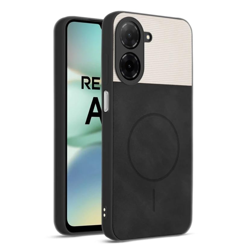 Image of Bintage CASE Mac Safe Design Hard Light Weight Back Case | Soft Border Camera Protect | Dual PU Leather Finish Back Cover Compatible for Poco C71 4G - White & Black