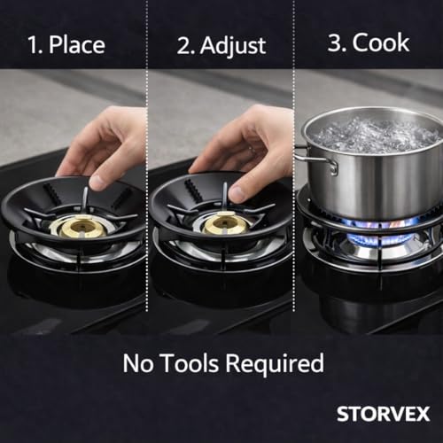 Image of Gas Saver Burner Stand for LPG Chulha, Windproof Flame Protector Ring, Energy Saving Gas Stove Guard Jali, Heavy Duty Metal Support for Cooker Utensils Home Kitchen (Black) (2)