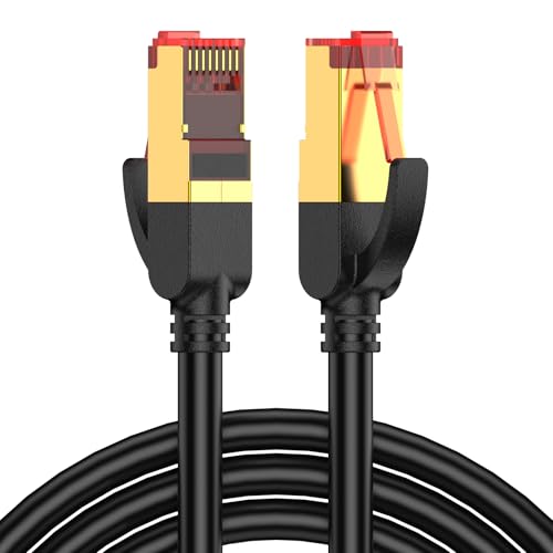 كابل إيثرنت Cat 8 فائق السرعة 40Gbps/2000MHz، نحاس نقي AWG26، حماية S/FTP ضد التشويش، RJ45 مطلي بذهب، للاستخدام الداخلي والخارجي، متوافق مع PS5/PC/راوتر (1 متر)