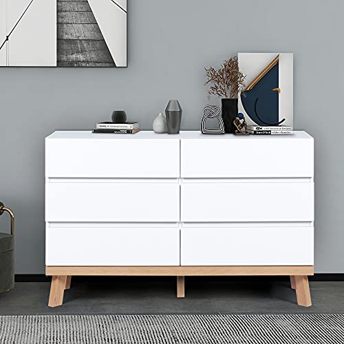 Yigobuy Modern White Dresser 6 Drawer Chest Of Drawers For Bedroom Wood Organizer With Wide Storage Space, Storage Tower Clothes Organizer Large Storage Cabinet For Bedroom, Living Room, Hallway #TOP29