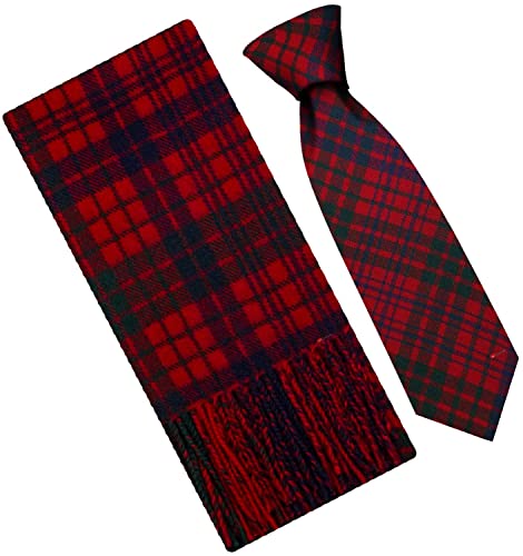 Écharpe et cravate en laine d'agneau tartan moderne rouge Ross coffret écossais