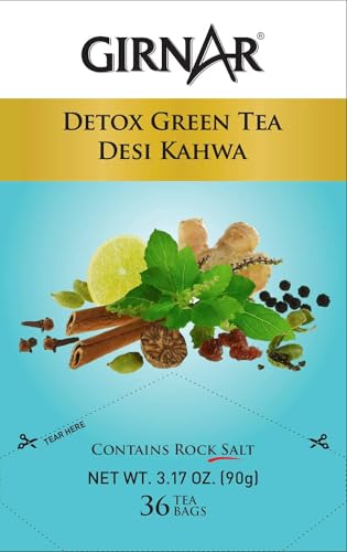 Girnar Green Tea Desi Kahwa (Detox Tea) - 36 Tea Bags X 2 Packs