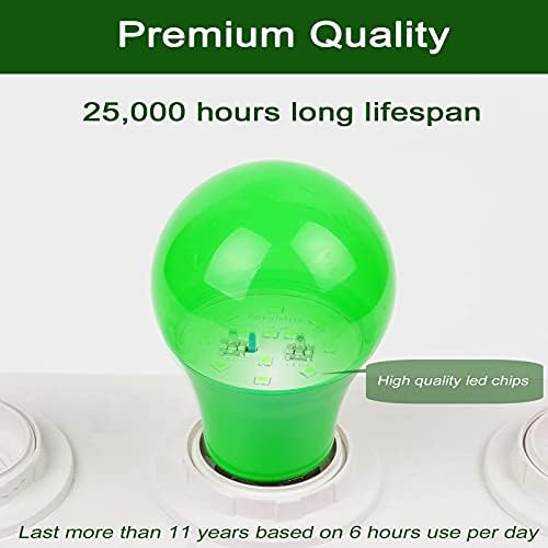 녹색 전구 9W (60와트 동급), 120V E26 베이스 A19 녹색 LED 조명, 침실, 현관, 휴일, 파티, 재향 군인의 날, 성 패트릭의 날, 할로윈, 크리스마스, 가정용 (4팩) — 사진 3