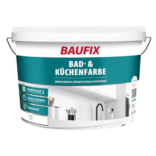 BAUFIX Bad- und Küchenfarbe, 5 Liter, Badfarbe weiß antischimmel, Küchenfarbe abwaschbar, atmungsaktive Farbe für Bad/Küche/WC