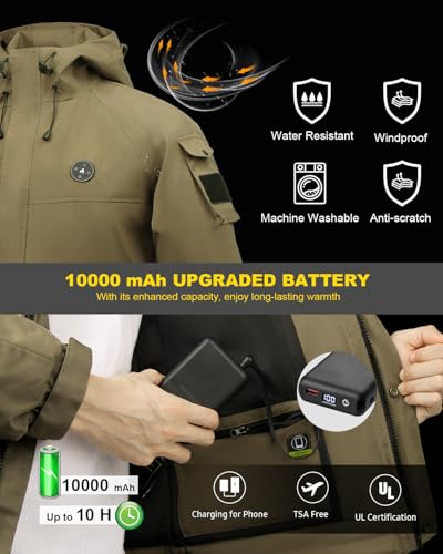 Miniatura 3 de Brimekey Chaqueta Calefactable, Chaqueta Bateria Para Hombre 3 Temperaturas 6 Zonas, Ropa De Calefacción Eléctrico Impermeable Con Baterías 7.4v, Ideal Para Esquí, Viajes Más Pequeño