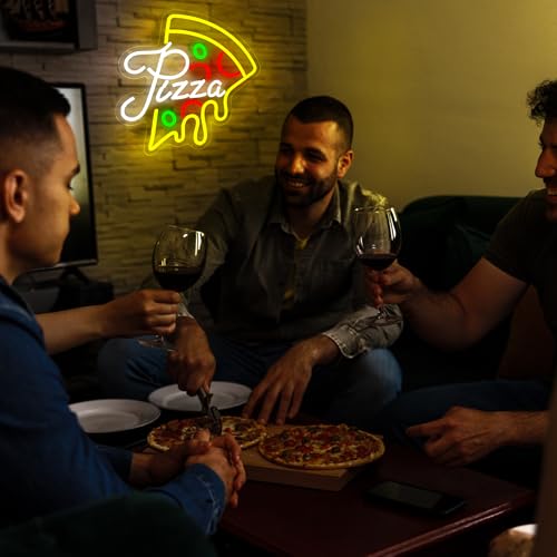 Image of Pizza Neon Sign for Wall Decor Dimmable Pizza Slice Neon light Up Sign for Pizzeria Restaurant Kitchen Dining Hall Store Man Cave Party Bedroom Christmas Birthday Gifts Wall Art Size13.0*13.1(WZCP017)