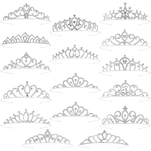 Tihebax 16 Pcs Tiaras Crowns Headbands for Women Girls Silver Princess Tiara Bulk Crown Tiaras Rapunzel Crown for Wedding Birthday Crystal Tiara for Prom, Bride, Pageant, Halloween