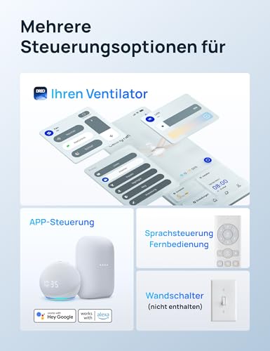 DREO Smart Deckenventilator mit Licht, 132 cm, 12 Geschwindigkeiten, 3 Modi, stufenlos dimmbares LED-Beleuchtung, leiser DC-Motor, 12H-Timer, Fernbedienung/APP/Alexa, für Innenräume, Weiß 6