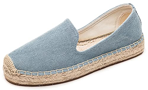 Image of Women's Classic Slip on Flat Shoes Casual Cap-Toe Platform Simple Espadrille Canvas Loafers