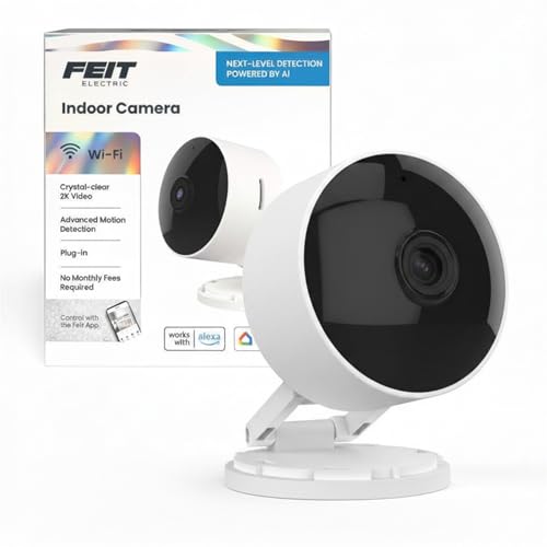 Feit Electric Indoor Security Camera, 2K WiFi Indoor Camera for Pets & Home Monitoring, AI Motion Detection, Plug-in Camera with Night Vision, Two-Way Audio, Local Storage, Works with Alexa & Google