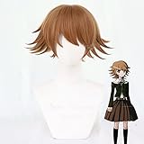 Cosplay Wig Fujisaki Chihiro Cosplay Wig Danganronpa Short Brown Dangan Ronpa Heat Resistant Synthetic Hair Halloween Party + Wig Cap