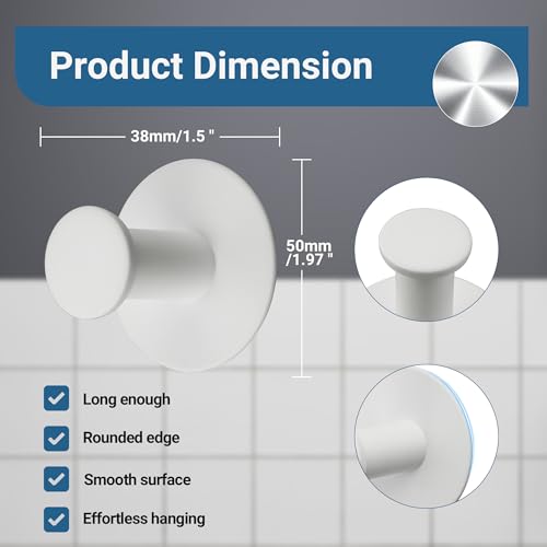 SAYAYO Klebehaken, Haken Selbstklebend Wandhaken Weiß 2 Stück Handtuchhalter Ohne Bohren Edelstahl Handtuchhaken Kleiderhaken Bademantelhaken für Bad, Toilette, Küche, Büro