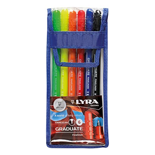 LYRA Graduate Synthetic Fine Tip Fineliner, 6 Pieces in Assorted Colours, Ideal for Students and Schools