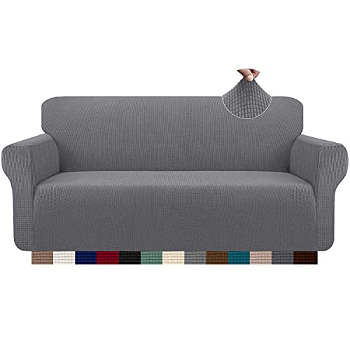 Granbest Housse de Canapé Extensible Jacquard 1 Pièce Housse Canapé 3 Places avec Accoudoirs Revêtement de Canapé (3 Places, Gris Clair)