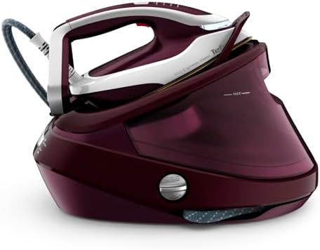 Tefal Pro Express Vision Dampfbügelstation, Smart LED-Leuchte am Bügeleisen, leistungsstarker 8,3-Bar-Druck, 180 g/Min. Dampf, 680 g/Min. extra Dampfstoß, Anti-Kalk System, dunkelr