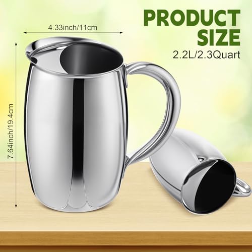 Funnymoom 3 Pack 74oz Stainless Steel Water Pitchers with Ice Guard Smooth Silver Metal Bell Pitchers Jug Cold Beverages Carafe Serving Tool for Restaurants Home Dishwasher Safe - Thumbnail 2