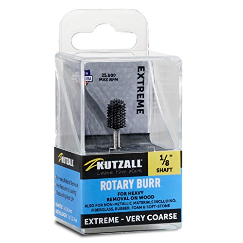Kutzall Extreme Ball Nose Burr, 1⁄8" Shaft, Very Coarse - Woodworking Attachment For Dremel, Foredom, Dewalt, Milwaukee. Abrasive Tungsten Carbide, 1⁄4" (6.3Mm) Dia. X 1⁄2" (12.7Mm) Length, Bnx-14-Ec #TOP1
