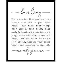 ZEARPT Darling Nursery Wall Art Print Inspirational Girl Room Decor Quote Poster, Positive Affirmation Art for Daughter, Minimalist Black and White Typography, Kids Bedroom Decor, 8x10, Unframed