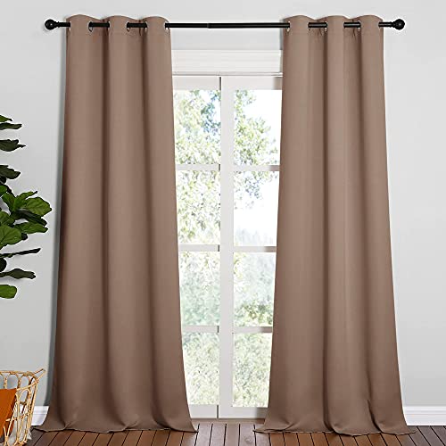 Image of NICETOWN Light Reducing Grommet Curtains - Tripe Woven Textured Soft Curtain Panels for Living Room Window Treatment Drapes (2 Panels, W42 x L90, Cappuccino)