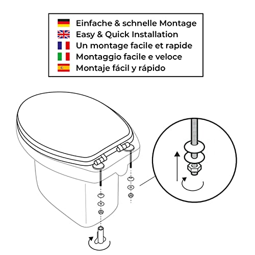 SANFINO® Premium WC Sitz mit Absenkautomatik – hochwertige Toilettendeckel aus Holz, viele bunte Motive, hoher Sitzkomfort, einfache Montage inklusive Montageanleitung – 'Dog Circle'