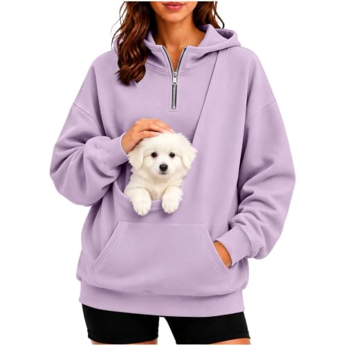 Pet Pouch Hoodie Dog Cat Carrier Large Front Pocket Half Zip Sweatshirt - image 1