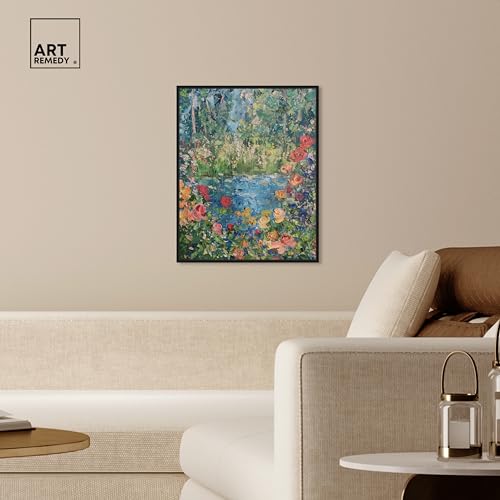 Art Remedy Serene Escape Framed Impressionism 1 Piece Canvas Wall Art/Monet And Van Gogh Inspired Art, 21" x 25", Black Frame by Art Remedy - Used condition - Image 2