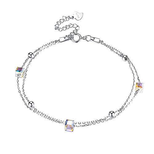 Preisvergleich Produktbild Lekani Romance Kristall Zuckerwürfel Armbänder für Frauen Sterling Silber Link Armband Kristalle von Swarovski