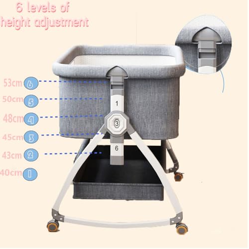 RR-INTL سرير أطفال بجانب السرير 4 في 1 للمواليد، سرير أطفال محمول مع عجلات، سرير أطفال مع منصة تغيير الحفاضات، مرتبة متضمنة ومساحة تخزين، سرير سفر قابل للطي للأطفال/المواليد الجدد