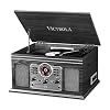 Victrola The Quincy 6-in-1 Bluetooth Record Player & Multimedia Center with Built-in Speakers 3-Speed Turntable, CD & Cassette Player, FM Radio, Wireless Music Streaming (Grey Wood)